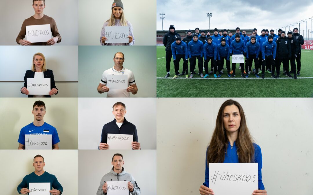 Estonian athletes raise their WhiteCard to support the Ukrainian refugees